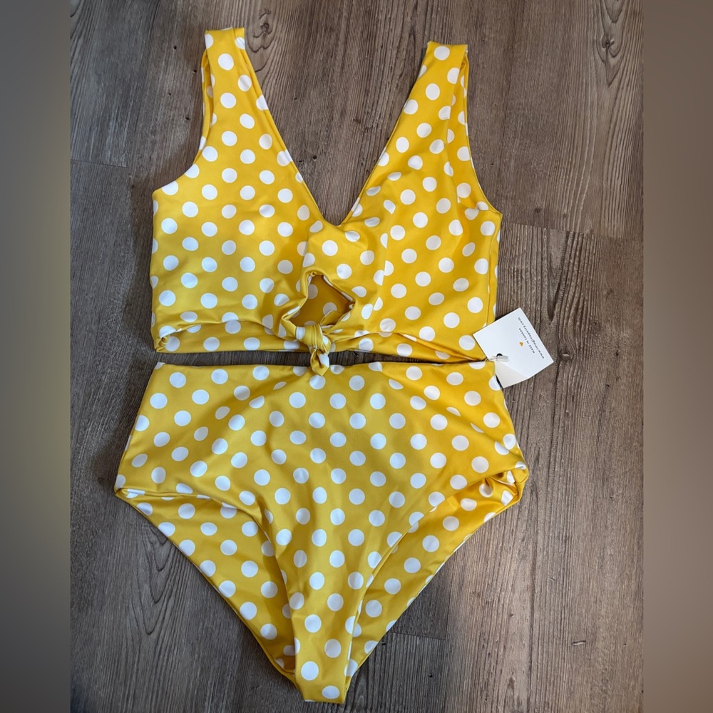 Imagine Perry, Yellow Polka Dot Swim Bikini, size medium, NWT